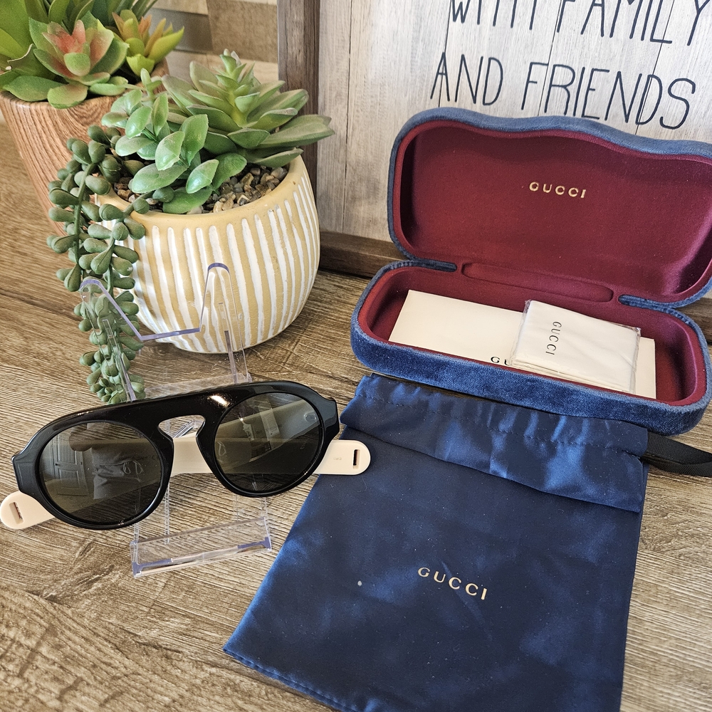 Gucci Round-Frame Acetate Black Unisex Sunglasses